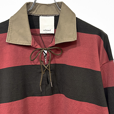 refomed [ BORDER RUGBY SHIRT ] RED×BROWN