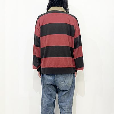 refomed [ BORDER RUGBY SHIRT ] RED×BROWN