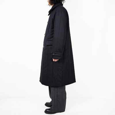 MATSUFUJI [ Wool Stripe Quilted Double-Breasted Coat ] BLACK