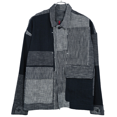 YANTOR [ 16ply Block Khadi-Jacquard  FlyFront Jacket ] WHITE×BLACK