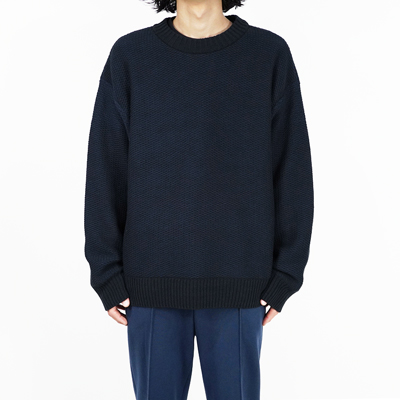 MATSUFUJI [ Raven Pattern Crew Neck Knit ] BLK×NVY