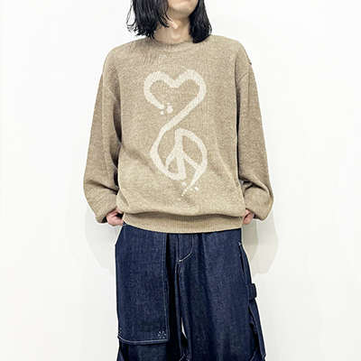 Sasquatchfabrix. [ CALLIGRAPHIC “LOVE & PEACE” KNIT ] BEIGE