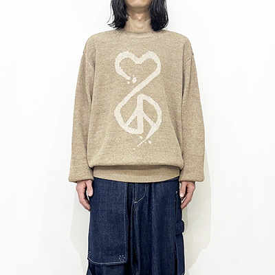 Sasquatchfabrix. [ CALLIGRAPHIC “LOVE & PEACE” KNIT ] BEIGE