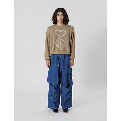 Sasquatchfabrix. [ CALLIGRAPHIC “LOVE & PEACE” KNIT ] BEIGE