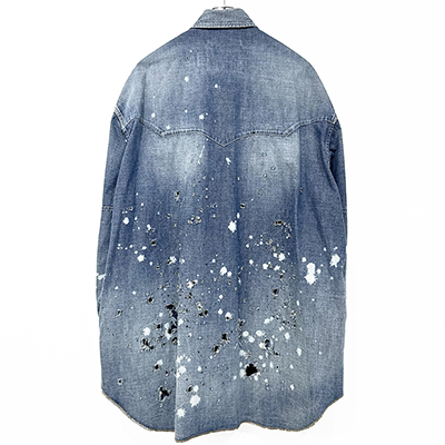 DAIRIKU [ Damage Denim Western Over Shirt ] Indigo