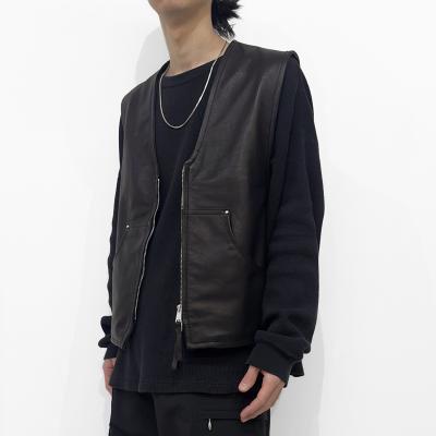 MATSUFUJI [ Cow Leather Member's Vest ] BLACK