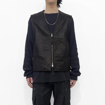 MATSUFUJI [ Cow Leather Member's Vest ] BLACK