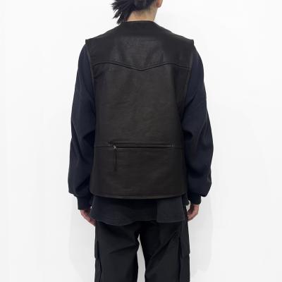 MATSUFUJI [ Cow Leather Member's Vest ] BLACK