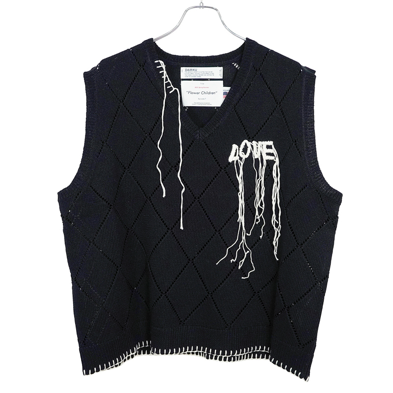 DAIRIKU Embroidery Argyle Knit Vest