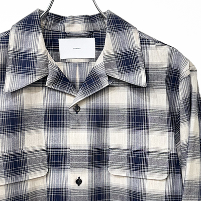 SUGARHILL [ YAK OMBRE PLAID OPEN COLLAR BLOUSE ] BLUE OMBRE