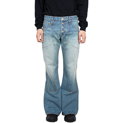 SUGARHILL [ Faded Double Knee Bell Bottom Denim Pants ] FADED INDIGO