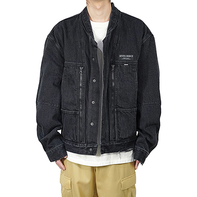 ESSAY [ FOLD COLLAR DENIM JACKET (J-2) ] BLACK DENIM