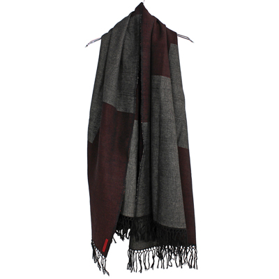 YANTOR [ Block Jamdani Khadi Stole ] WINE×CHARCOAL