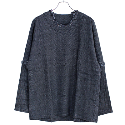 YANTOR [ 12ply Herringbone Khadi Stitch Pullover ] NAVY