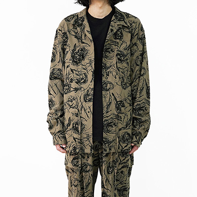 Sasquatchfabrix. [ FLOWER SKETCH L/S SAFARI SHIRT ] BROWN