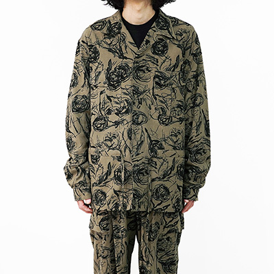 Sasquatchfabrix. [ FLOWER SKETCH L/S SAFARI SHIRT ] BROWN