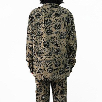 Sasquatchfabrix. [ FLOWER SKETCH L/S SAFARI SHIRT ] BROWN