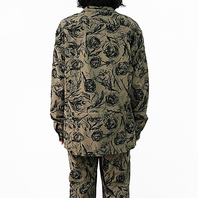 Sasquatchfabrix. [ FLOWER SKETCH L/S SAFARI SHIRT ] BROWN