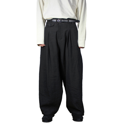 YANTOR [ Linenwool 2tuck Wide Pants ] BLACK