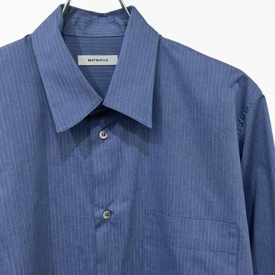 MATSUFUJI [ Pinstripes Utility Shirt ] DEEP BLUE