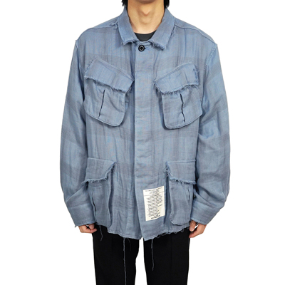 DAIRIKU [ Double Gauze Check Fatigue Jacket ] Sky