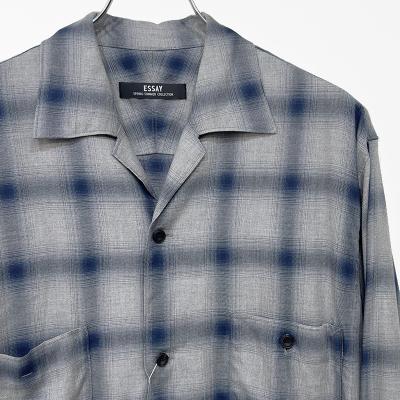 ESSAY [ SHADOW CHECK OPEN COLLAR SHIRT (SH-1) ] BLUE CHECK