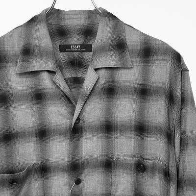 ESSAY [ SHADOW CHECK OPEN COLLAR SHIRT (SH-1) ] GREY CHECK