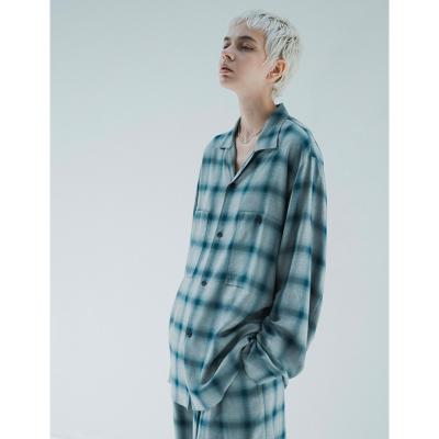 ESSAY [ SHADOW CHECK OPEN COLLAR SHIRT (SH-1) ] BLUE CHECK