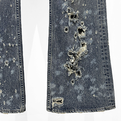 DAIRIKU [ "Damage" Flare Denim Pants ] Indigo