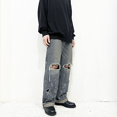 DAIRIKU [ "Damage" Straight Denim Pants ] Indigo