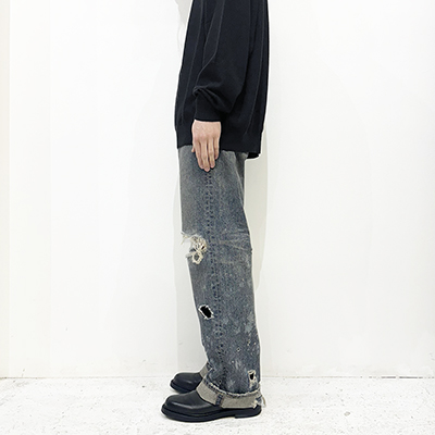 DAIRIKU [ "Damage" Straight Denim Pants ] Indigo