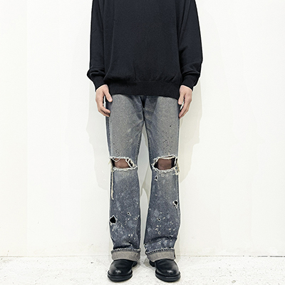 DAIRIKU [ "Damage" Straight Denim Pants ] Indigo