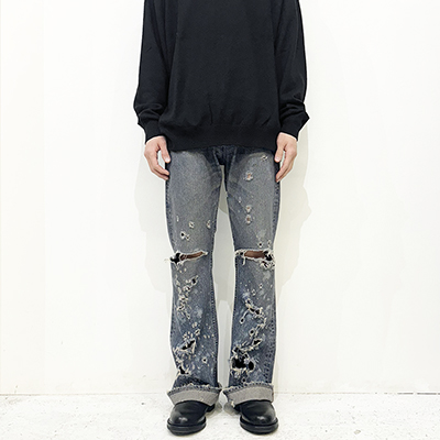 DAIRIKU [ "Damage" Flare Denim Pants ] Indigo