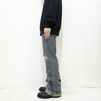 DAIRIKU [ "Damage" Flare Denim Pants ] Indigo