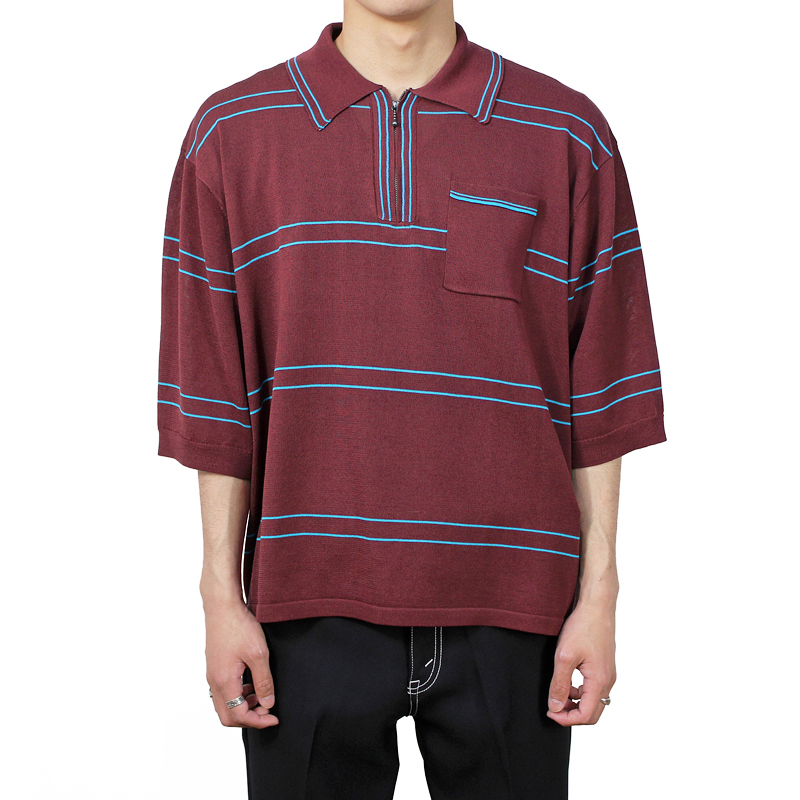 DAIRIKU Half Zip Border Polo Knit