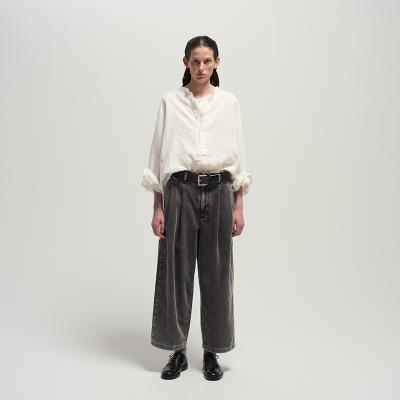 URU [ COTTON POLYESTER CORDUROY 2 TUCK PANTS ] F.BLACK