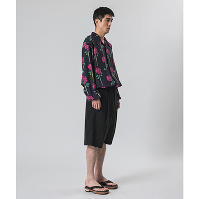 Sasquatchfabrix. [ ROSE BIG OPEN COLLAR SHIRT ] BLACK