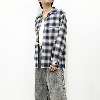 SUGARHILL [ YAK OMBRE PLAID OPEN COLLAR BLOUSE ] BLUE OMBRE