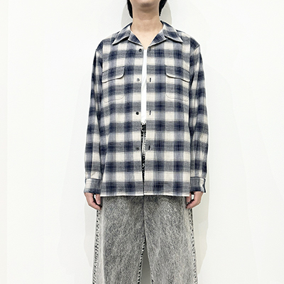 SUGARHILL [ YAK OMBRE PLAID OPEN COLLAR BLOUSE ] BLUE OMBRE