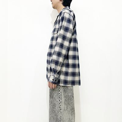 SUGARHILL [ YAK OMBRE PLAID OPEN COLLAR BLOUSE ] BLUE OMBRE