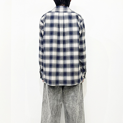 SUGARHILL [ YAK OMBRE PLAID OPEN COLLAR BLOUSE ] BLUE OMBRE