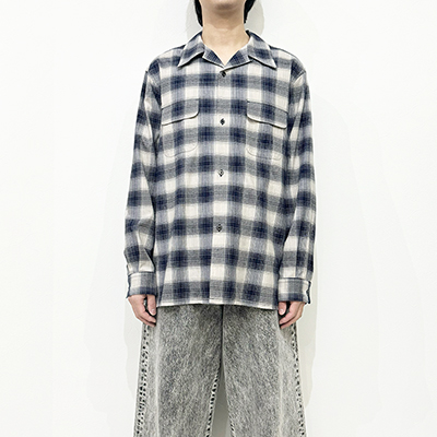 SUGARHILL [ YAK OMBRE PLAID OPEN COLLAR BLOUSE ] BLUE OMBRE