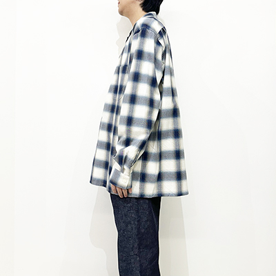 URU [ COTTON MODAL OPEN COLLAR L/S SHIRTS ] BLUE