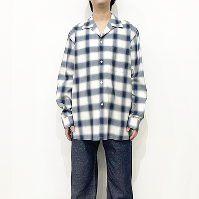 URU [ COTTON MODAL OPEN COLLAR L/S SHIRTS ] BLUE