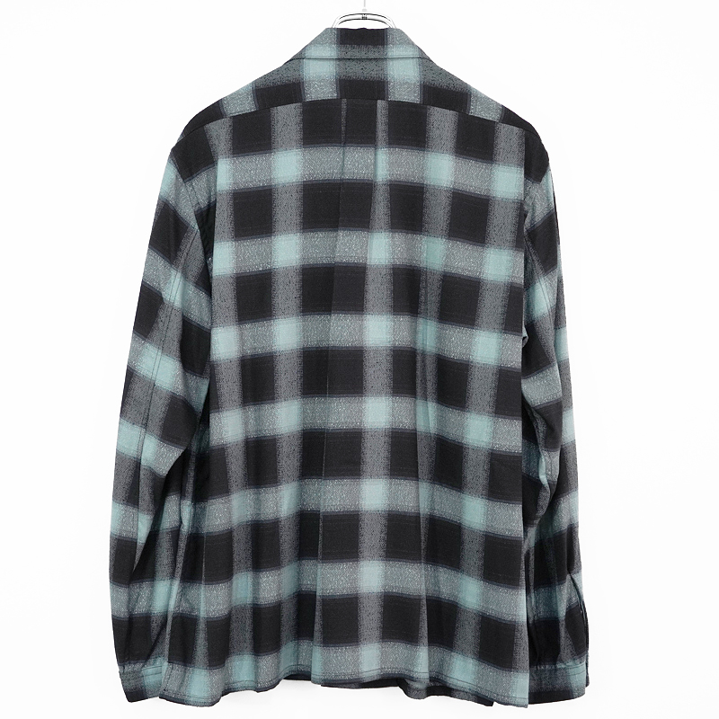SUGARHILL [ OMBRE PLAID OPEN COLLAR BLOUSE ] TURQUOISE BLUE