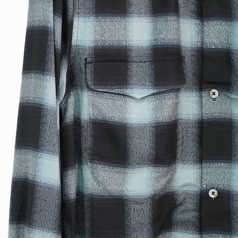 SUGARHILL [ OMBRE PLAID OPEN COLLAR BLOUSE ] TURQUOISE BLUE
