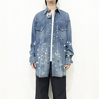 DAIRIKU [ Damage Denim Western Over Shirt ] Indigo