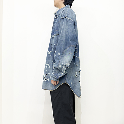 DAIRIKU [ Damage Denim Western Over Shirt ] Indigo