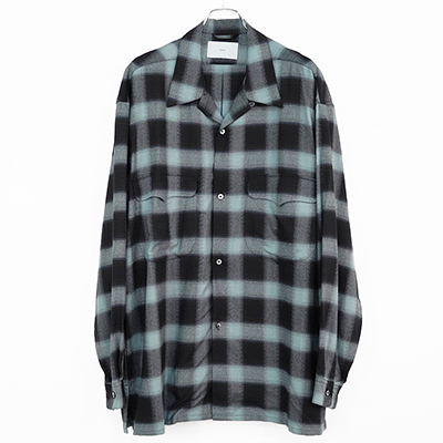 SUGARHILL [ OMBRE PLAID LOOSE OPEN COLLAR BLOUSE ] TURQUOISE BLUE