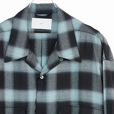 SUGARHILL [ OMBRE PLAID LOOSE OPEN COLLAR BLOUSE ] TURQUOISE BLUE